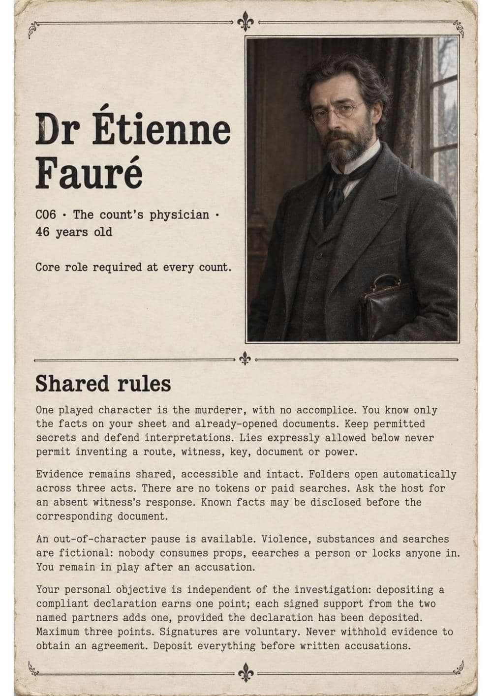 A character sheet with its public file and its secrets